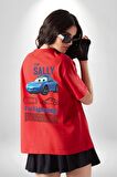 Araba Sally  Kırmızı Oversize Kadın Erkek Ön ve Sırt Baskılı Tişört