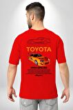 Toyota Supra MK4 Yarış Arabası Kırmızı Oversize Kadın Erkek Ön ve Sırt Baskılı Tişört