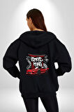 Japon Sokak Yarış Kralı  Kadın Erkek Siyah Kapüşonlu Fermuarlı Baskılı Hırka Sweatshirt