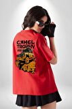 Camel Kupası Land Rover Defender 110 Kırmızı Oversize Kadın Erkek Ön ve Sırt Baskılı Tişört