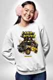 Dağ Kamp Land Rover Defender 110 Kadın Erkek Beyaz Sweatshirt 