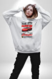 Ferrari Enzo Kadın Erkek  Beyaz Kapüşonlu Sweatshirt Hoodie