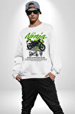 Kawasaki Ninja ZX-6R Kadın Erkek Beyaz Sweatshirt 