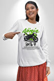 Kawasaki Ninja ZX-6R Kadın Erkek Beyaz Sweatshirt 