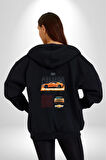 Camaro Chevrolet Kadın Erkek Siyah Kapüşonlu Fermuarlı Baskılı Hırka Sweatshirt