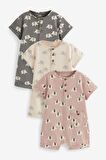 % 100 Pamuklu Monochrome Elephant Romper Set 3’lü