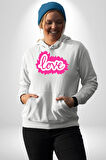Pembe Panter Animasyon Kadın Erkek  Beyaz Kapüşonlu Sweatshirt Hoodie