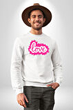 Aşk Logo Kadın Erkek Beyaz Sweatshirt 