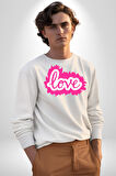 Aşk Logo Kadın Erkek Beyaz Sweatshirt 