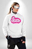 Aşk Logo Kadın Erkek Beyaz Sweatshirt 