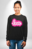 Aşk Logo Kadın Erkek Siyah Sweatshirt 