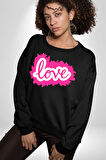 Aşk Logo Kadın Erkek Siyah Sweatshirt 
