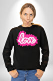 Aşk Logo Kadın Erkek Siyah Sweatshirt 