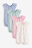 % 100 Pamuklu Mint Green Spot Romper 4’lü Set