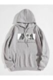Unisex Say You Love Me Baskılı Kapüşonlu Gri Sweatshirt