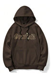 Unisex Guardian Baskılı Kapüşonlu Kahverengi Sweatshirt