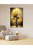 Sarı Yapraklı Ağaç Cam Tablo Modern Ev Ofis Salon Hediyelik Büyük Tablo Duvar Dekoru