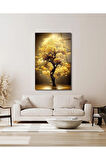 Sarı Yapraklı Ağaç Cam Tablo Modern Ev Ofis Salon Hediyelik Büyük Tablo Duvar Dekoru