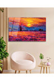 Soyut Manzara Gün Batımı Cam Tablo , Ev Ofis Salon Hediyelik Duvar Dekoru