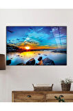 Kaya Deniz Manzara Cam Tablo 4mm Dayanıklı Temperli Cam Mountain Reflection Landscape Glass Table 4