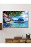 Desenlio Sahil Manzara Cam Tablo Hediyelik Büyük Tablo Ev Ofis Dekoru