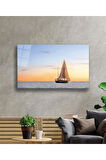 Gün Batımı Deniz Yelken Cam Tablo 4mm Dayanıklı Temperli Cam Sunset Sea Sail Glass Wall Art