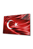 Kırmızı Dalgalı Türk Bayrağı Cam Tablo Red Wavy Turkish Flag Glass Painting