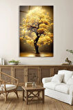 Sarı Yapraklı Ağaç Manzara Cam Tablo, Modern Ev Ofis Salon Duvar Dekoru Hediyelik Büyük Tablo Dekor