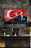 Atatürk Portre ve Türk Bayrağı Vatanını En Çok Seven Görevini En İyi Yapandır Cam Tablo, Hediyelik