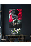 Atatürk Portre ve Türk Bayrağı Cam Tablo Modern Ev Ofis Salon Hediyelik Büyük Tablo Duvar Dekoru