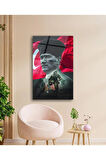 Atatürk Portre ve Türk Bayrağı Cam Tablo Modern Ev Ofis Salon Hediyelik Büyük Tablo Duvar Dekoru