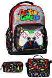 3’Lü İlkokul Gamer Baskılı, Erkek Çocuk Beslenmeli Ve Kalemlikli Okul Çantası