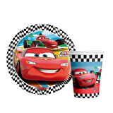 ARABALAR CARS (ŞİMŞEK MCQUEEN) TEMALI KARTON TABAK VE BARDAK SETİ 8+8 ADET