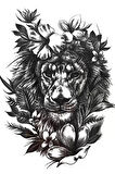 Caş Dekorasyon Aslan Ve Çiçek Figürlü Geçici Dövme Tattoo