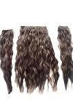 Caş Dekorasyon Isıya Dayanıklı Yıkanabilir Yarımay ÇıtÇıt Saç 4#Kahverengi-Dalgalı-60Cm-110 Gr+2 Adet YanÇıtÇıtSaç