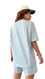 Kadın Badwood Yazılı Tasarımlı Baskılı Gri Penye Şort ve Oversize T-Shirt Takımı