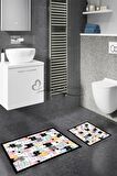Kedi Desen Banyo Paspası, Sevimli Renkli Kediler, Figürlü Paspas Takımı, Kaymaz Taban Banyo Paspası, Çiçekli  Klozet Takımı, Klozet Takımı, Yıkanabilir Klozet Takımı, Dekoratif Banyo Paspası
