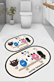 Sevimli Kedi Banyo Paspası, Kedili Banyo Paspası, Kaymaz Taban Banyo Paspası, Yazılı Klozet Takımı, Klozet Takımı, Yıkanabilir Klozet Takımı, Dekoratif Banyo Paspası, Krem Klozet Takımı
