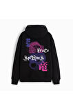 Unisex Draco SpiRitus Baskılı Oversize Kapüşonlu Siyah Sweatshirt
