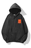 Unisex Mc Donalds Baskılı Oversize Kapüşonlu Antrasit Gri Sweatshirt