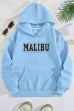 Unisex Malibu Baskılı Oversize Kapüşonlu Bebek Mavisi Sweatshirt