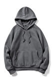 Unisex Düz Oversize Kapüşonlu Antrasit Gri Sweatshirt