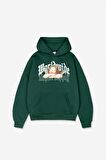 Unisex Worldwide Baskılı Oversize Kapüşonlu Yeşil Sweatshirt