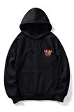 Unisex Devil Head Baskılı Oversize Kapüşonlu Siyah Sweatshirt
