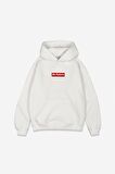 Unisex No Future Baskılı Oversize Kapüşonlu Beyaz Sweatshirt