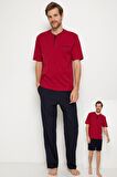 Erkek 3lü Damat Kutulu Çeyiz Bordo Pijama Takım 5370