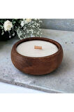 Ahşap Mumlukta Lavanta Kokulu %100 Doğal Soya Mum (9 cm)