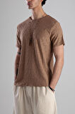Jakarlı Kahve Örme T-Shirt