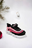 Memory Foam Çift Bant Işıklı Unisex Çocuk Spor Sneakers (ÇOCUKSPOR10-SiyahPembe )