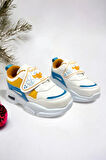 Memory Foam Tabanlı Işıklı Kız Çocuk Bebek Spor Sneakers (ÇOCUKSPOR04-BeyazSArı )